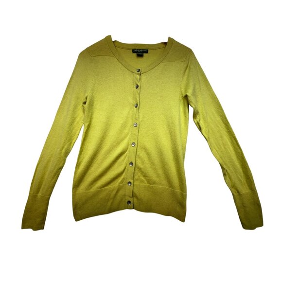 Eddie Bauer Womens Button-Up Knitted Cardigan Sweater Sz XS Yellow Casual Lounge - Picture 1 of 10